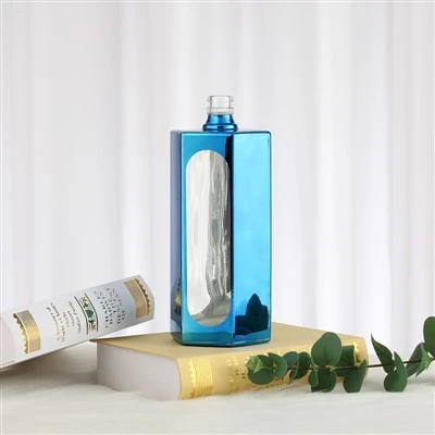 Chai Whisky lục giác mạ điện màu xanh chất lượng tốt 500ML